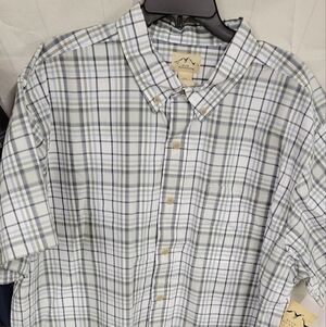 Blue Mountain Short Sleeve Poplin Shirt Green Gray White Single Pocket 2XL